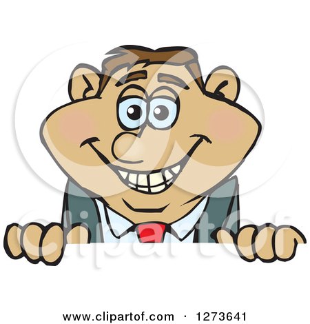 Clipart of a Happy Hispanic Businessman Peeking over a Sign - Royalty Free Vector Illustration by Dennis Holmes Designs