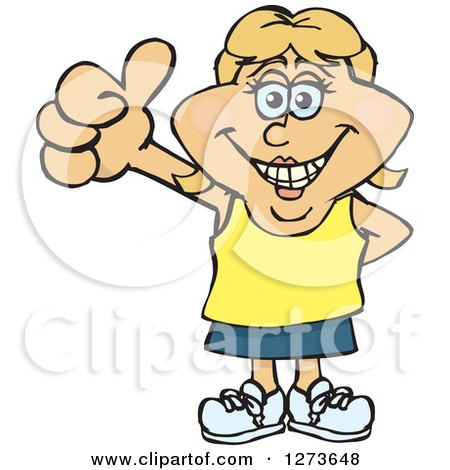 Clipart of a Happy Casual Blond White Woman Giving a Thumb up - Royalty Free Vector Illustration by Dennis Holmes Designs