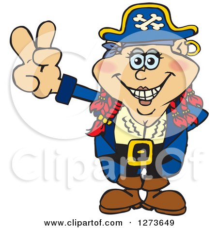 Clipart of a Happy Red Haired Female Pirate Gesturing Peace - Royalty Free Vector Illustration by Dennis Holmes Designs