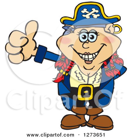 Clipart of a Happy Red Haired Female Pirate Giving a Thumb up - Royalty Free Vector Illustration by Dennis Holmes Designs