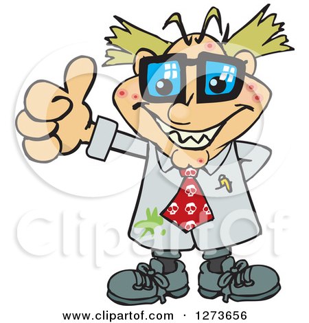 Clipart of a Happy Pimpled Blond White Male Mad Scientist Giving a Thumb up - Royalty Free Vector Illustration by Dennis Holmes Designs