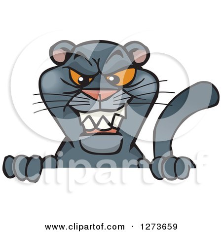 Clipart of a Black Panther Peeking over a Sign - Royalty Free Vector Illustration by Dennis Holmes Designs