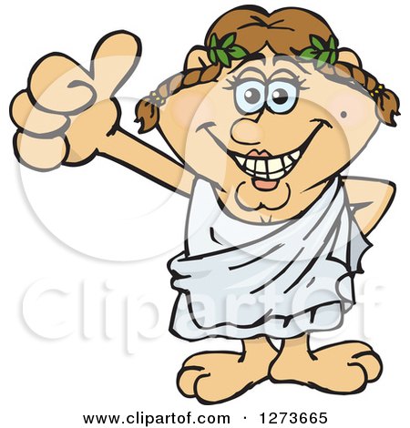 Clipart of a Happy Greek Woman in a Toga, Giving a Thumb up - Royalty Free Vector Illustration by Dennis Holmes Designs