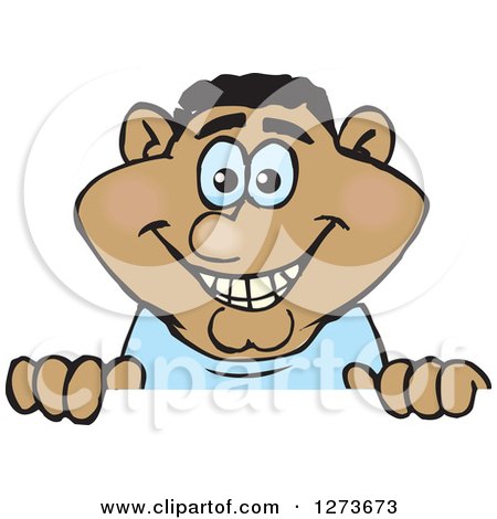 Clipart of a Happy Caucasian Man Peeking over a Sign - Royalty Free Vector Illustration by Dennis Holmes Designs