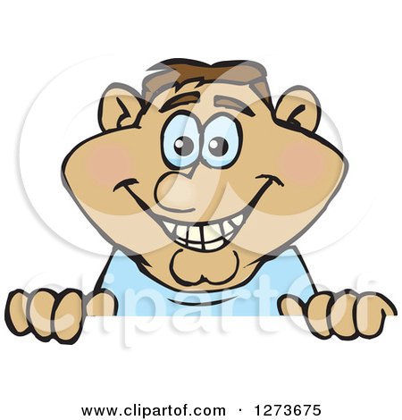 Clipart of a Happy Hispanic Man Peeking over a Sign - Royalty Free Vector Illustration by Dennis Holmes Designs