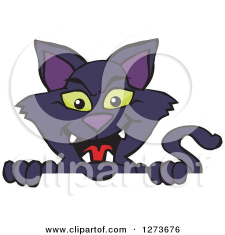 Clipart of a Black Cat Peeking over a Sign - Royalty Free Vector Illustration by Dennis Holmes Designs