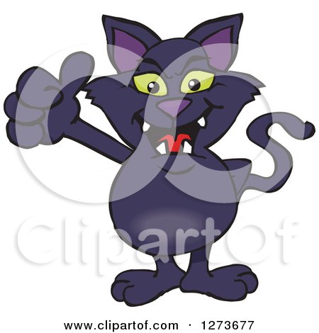 Clipart of a Black Cat Giving a Thumb up - Royalty Free Vector Illustration by Dennis Holmes Designs
