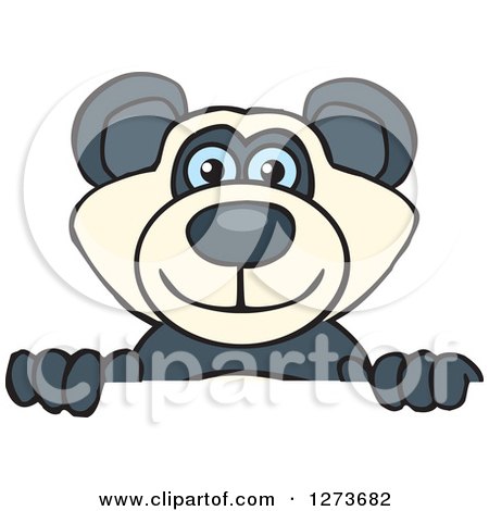 Clipart of a Happy Blue Eyed Panda Peeking over a Sign - Royalty Free Vector Illustration by Dennis Holmes Designs