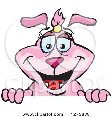 Clipart of a Happy Pink Female Dog Peeking over a Sign - Royalty Free Vector Illustration by Dennis Holmes Designs