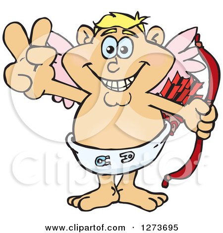 Clipart of a Happy Blond White Male Cupid Gesturing Peace - Royalty Free Vector Illustration by Dennis Holmes Designs