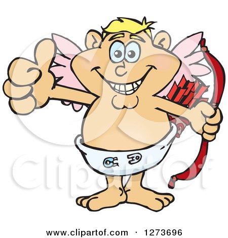 Clipart of a Happy Blond White Male Cupid Giving a Thumb up - Royalty Free Vector Illustration by Dennis Holmes Designs