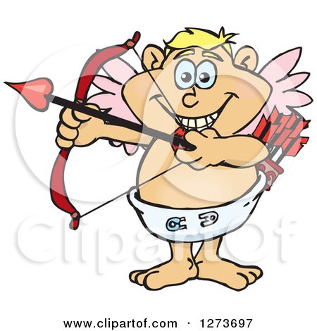 Clipart of a Happy Blond White Male Cupid Aiming an Arrow - Royalty Free Vector Illustration by Dennis Holmes Designs