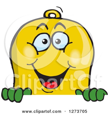 Clipart of a Happy Bell Peeking over a Sign - Royalty Free Vector Illustration by Dennis Holmes Designs