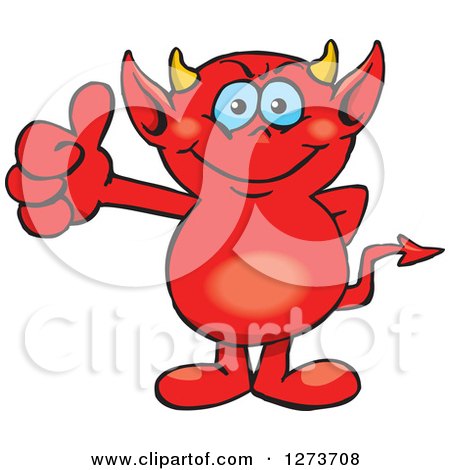 Clipart of a Happy Blue Eyed Red Devil Giving a Thumb up - Royalty Free Vector Illustration by Dennis Holmes Designs