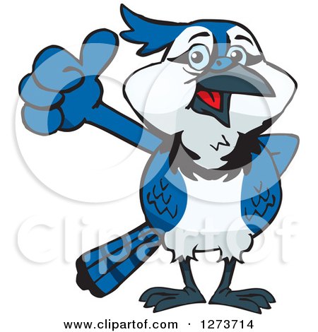 Clipart of a Happy Blue Jay Bird Giving a Thumb up - Royalty Free Vector Illustration by Dennis Holmes Designs