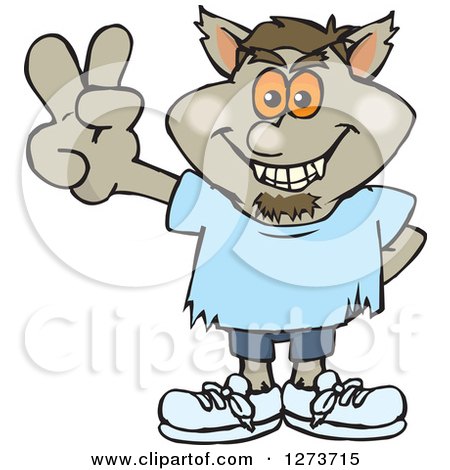 Clipart of a Happy Werewolf Gesturing Peace - Royalty Free Vector Illustration by Dennis Holmes Designs