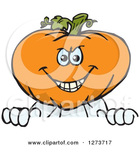 Clipart of a Happy Jackolantern Peeking over a Sign - Royalty Free Vector Illustration by Dennis Holmes Designs