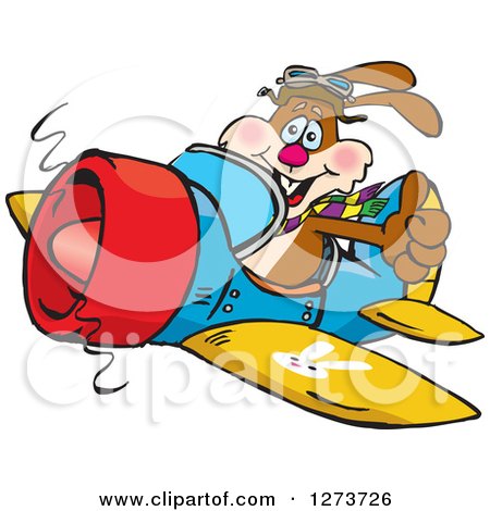 Clipart of a Happy Rabbit Holding a Thumb up and Flying a Plane - Royalty Free Vector Illustration by Dennis Holmes Designs