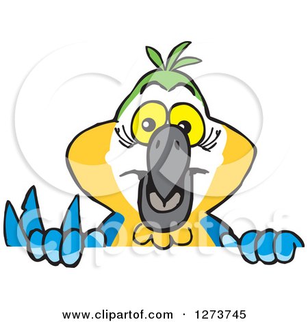 Clipart of a Happy Parrot Peeking over a Sign - Royalty Free Vector Illustration by Dennis Holmes Designs
