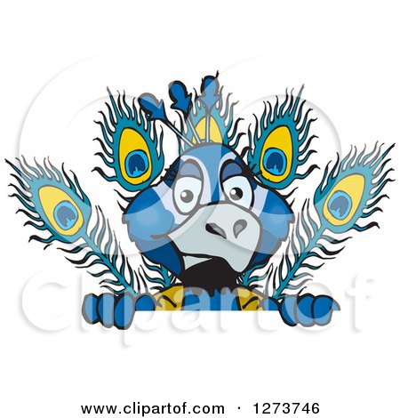 Clipart of a Peacock Peeking over a Sign - Royalty Free Vector Illustration by Dennis Holmes Designs