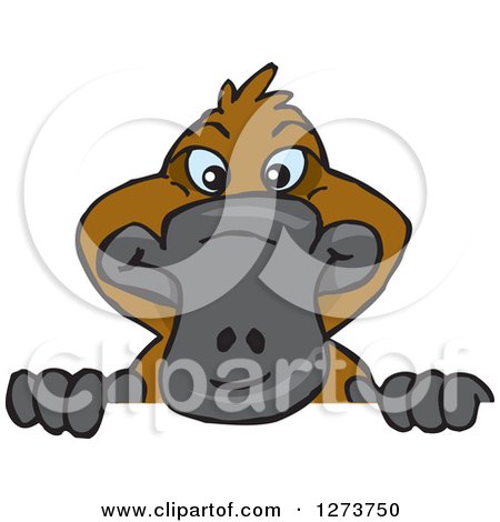 Clipart of a Happy Platypus Peeking over a Sign - Royalty Free Vector Illustration by Dennis Holmes Designs