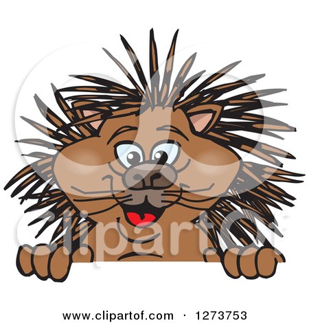 Clipart of a Happy Porcupine Peeking over a Sign - Royalty Free Vector Illustration by Dennis Holmes Designs