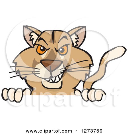 Clipart of a Puma Peeking over a Sign - Royalty Free Vector Illustration by Dennis Holmes Designs