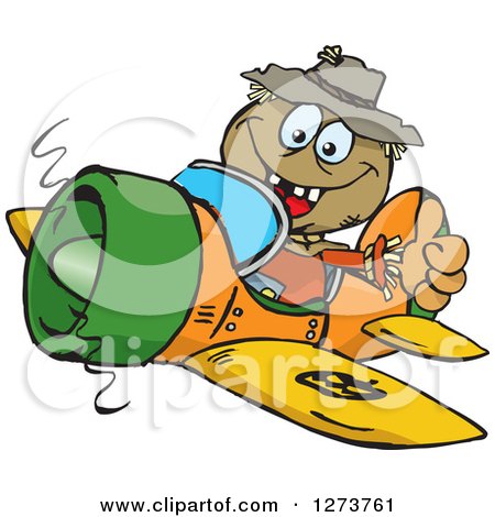 Clipart of a Happy Scarecrow Flying a Plane and Giving a Thumb up - Royalty Free Vector Illustration by Dennis Holmes Designs