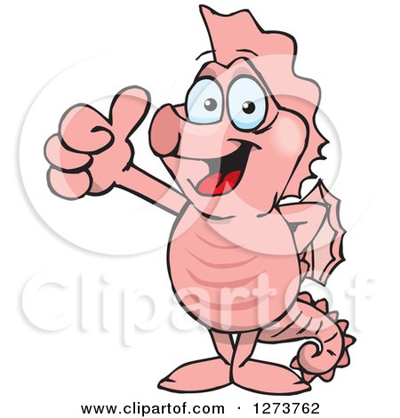Clipart of a Happy Pink Seahorse Giving a Thumb up - Royalty Free Vector Illustration by Dennis Holmes Designs