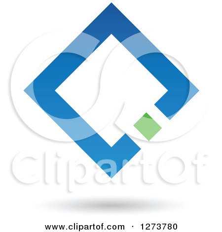 Clipart of a Blue Floating Diamond with a Green Square - Royalty Free Vector Illustration by cidepix