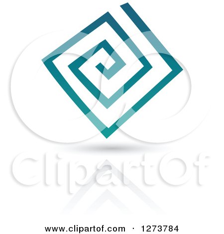 Clipart of a Teal Abstract Spiral Design and Shadow - Royalty Free Vector Illustration by cidepix