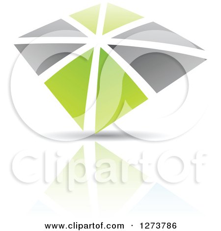Clipart of a Green and Gray Abstract Design and Reflection 2 - Royalty Free Vector Illustration by cidepix
