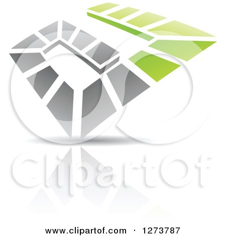 Clipart of a Green and Gray Abstract Design and Reflection - Royalty Free Vector Illustration by cidepix