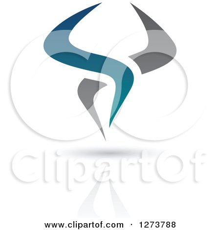 Clipart of a Teal and Gray Abstract Design and Shadow 4 - Royalty Free Vector Illustration by cidepix