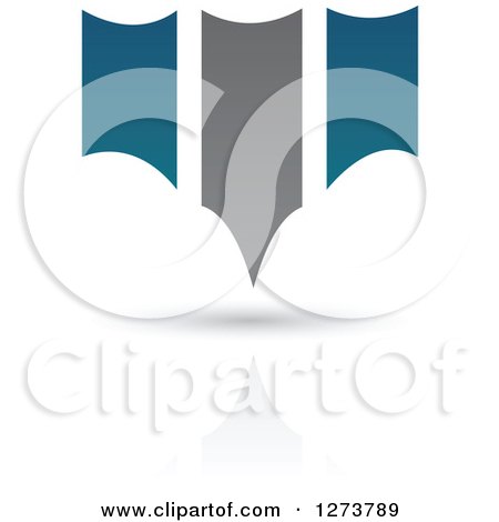 Clipart of a Teal and Gray Abstract Shield Design and Shadow - Royalty Free Vector Illustration by cidepix