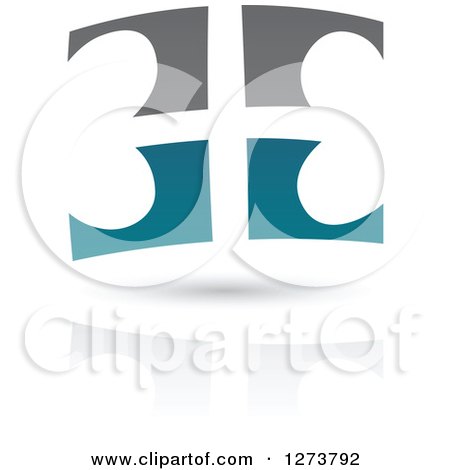 Clipart of a Teal and Gray Abstract Design and Shadow - Royalty Free Vector Illustration by cidepix