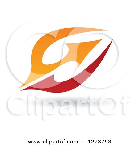 Clipart of a Red and Orange Abstract Flying Bird Design and Shadow 2 - Royalty Free Vector Illustration by cidepix