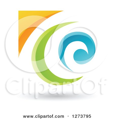 Clipart of a Blue Green and Orange Spiral and Shadow - Royalty Free Vector Illustration by cidepix