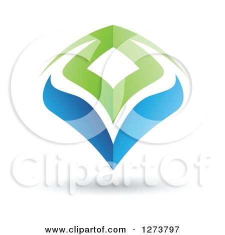 Clipart of a Blue and Green Abstract Shield and Shadow - Royalty Free Vector Illustration by cidepix