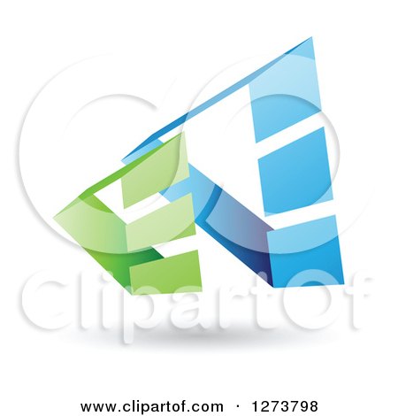Clipart of Floating Green and Blue Pyramids and Shadow - Royalty Free Vector Illustration by cidepix
