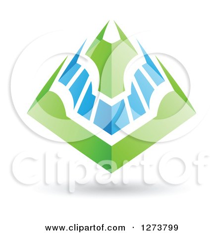 Clipart of a 3d Green and Blue Pyramid and Shadow - Royalty Free Vector Illustration by cidepix