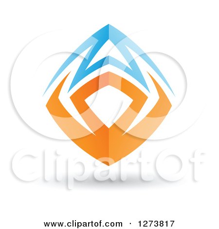Clipart of a Blue and Orange Abstract Shield Design and Shadow 3 - Royalty Free Vector Illustration by cidepix