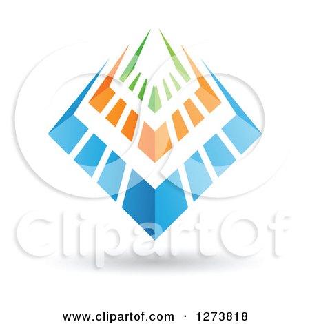 Clipart of a Blue Green and Orange Abstract Shield Design and Shadow - Royalty Free Vector Illustration by cidepix