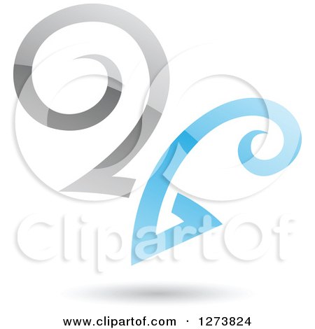 Clipart of a Blue and Gray Abstract Reflective Logo with a Shadow 4 - Royalty Free Vector Illustration by cidepix