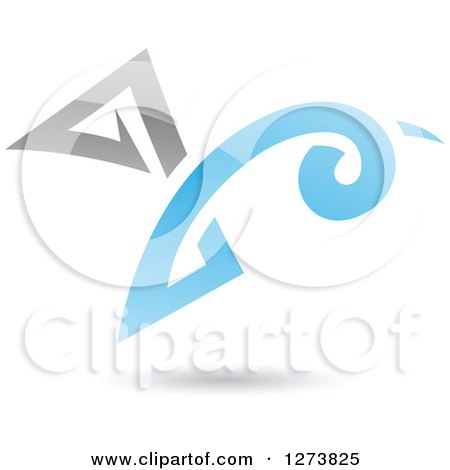 Clipart of a Blue and Gray Abstract Reflective Logo with a Shadow 5 - Royalty Free Vector Illustration by cidepix