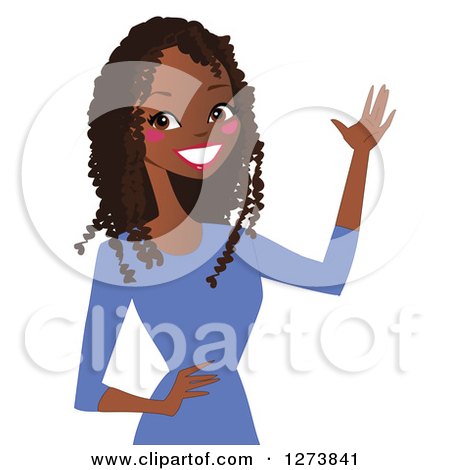 Clipart of a Happy Black Woman Presenting - Royalty Free Vector Illustration by peachidesigns