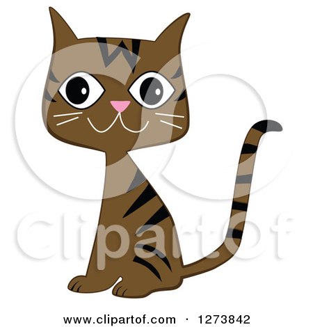 Clipart of a Happy Sitting Brown Tabby Cat - Royalty Free Vector Illustration by peachidesigns