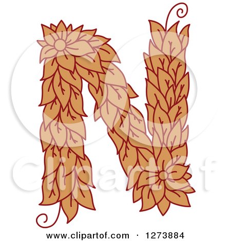 Clipart of a Floral Capital Letter N with a Flower - Royalty Free Vector Illustration by Vector Tradition SM
