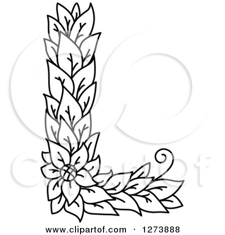 Clipart of a Black and White Floral Capital Letter L with a Flower - Royalty Free Vector Illustration by Vector Tradition SM