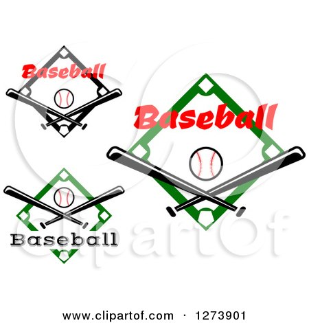 Clipart of Diamonds with Balls Baseball Text and Crossed Bats - Royalty Free Vector Illustration by Vector Tradition SM
